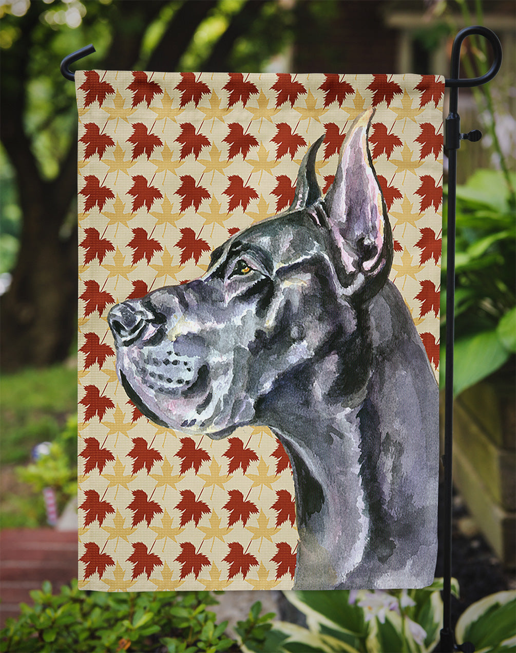 Black Great Dane Fall Leaves Garden Flag Mailbox Decorative Yard Banner Outside Patio Artwork for Flower Beds, Garden Size, Multicolor