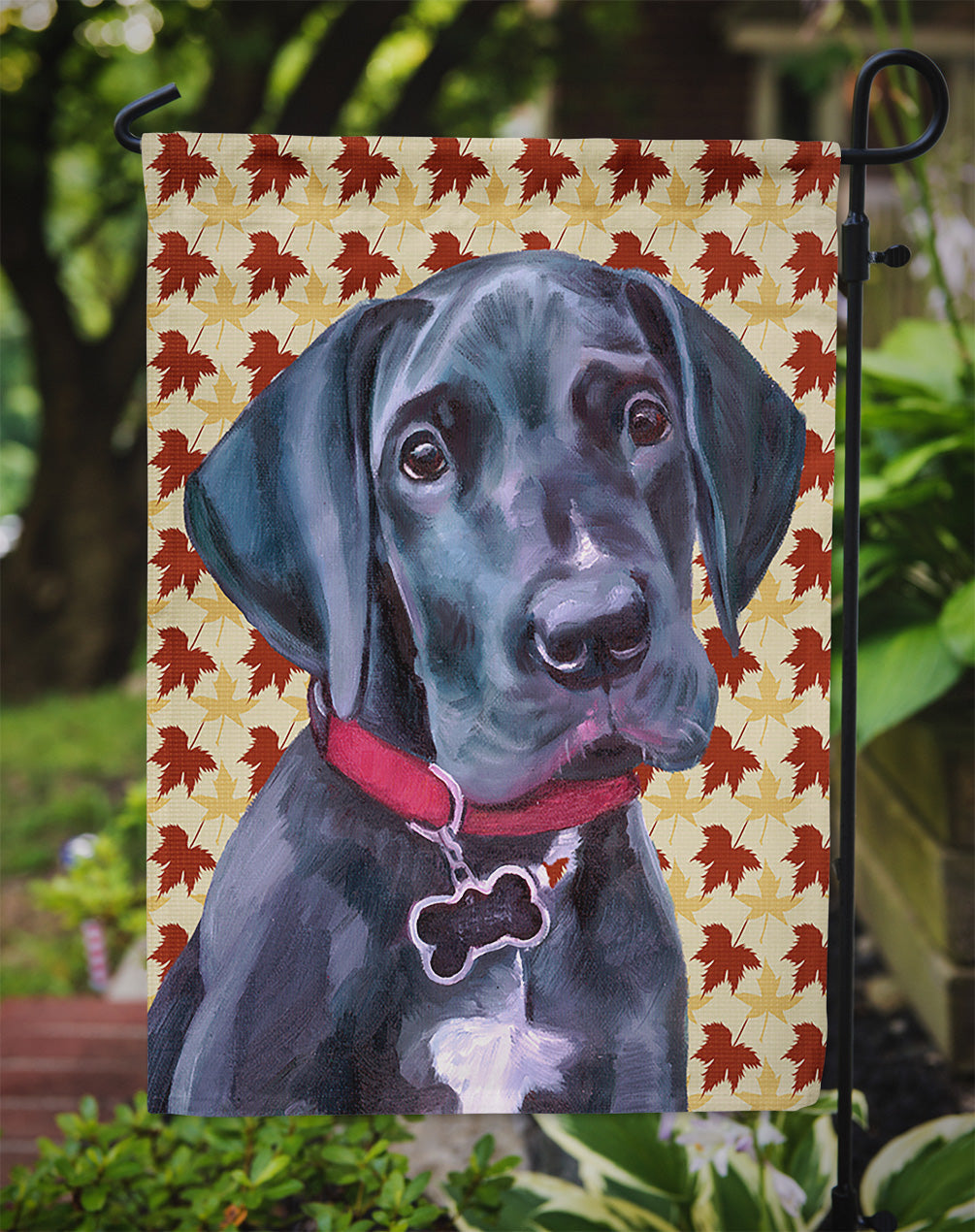 Black Great Dane Puppy Fall Leaves Garden Flag Mailbox Decorative Yard Banner Outside Patio Artwork for Flower Beds, Garden Size, Multicolor