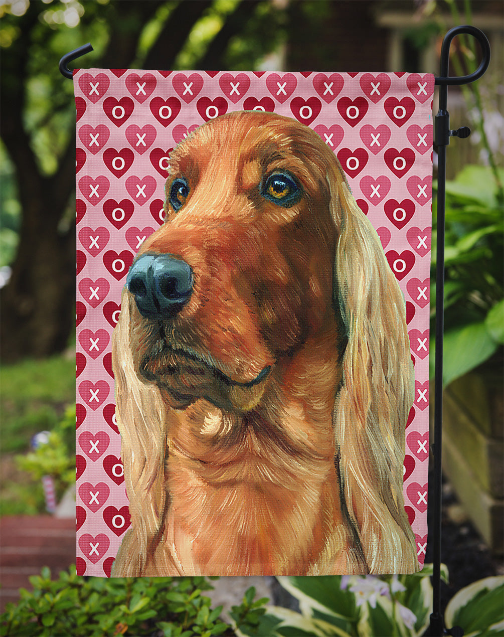Irish Setter Hearts Love and Valentine's Day Garden Flag Mailbox Decorative Yard Banner Outside Patio Artwork for Flower Beds, Garden Size, Multicolor
