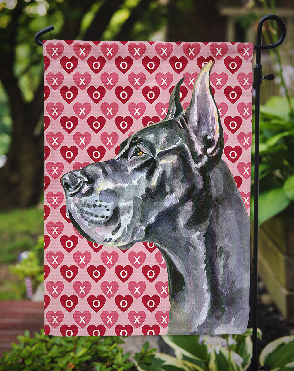 Black Great Dane Hearts Love and Valentine's Day Garden Flag Mailbox Decorative Yard Banner Outside Patio Artwork for Flower Beds, Garden Size, Multicolor