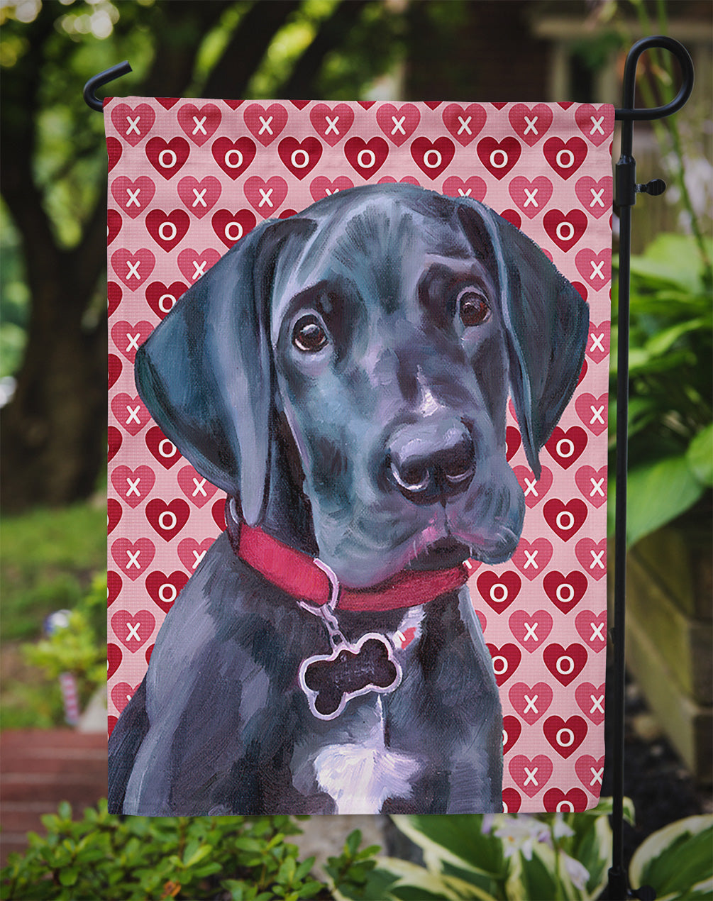 Black Great Dane Puppy Hearts Love and Valentine's Day Garden Flag Mailbox Decorative Yard Banner Outside Patio Artwork for Flower Beds, Garden Size, Multicolor