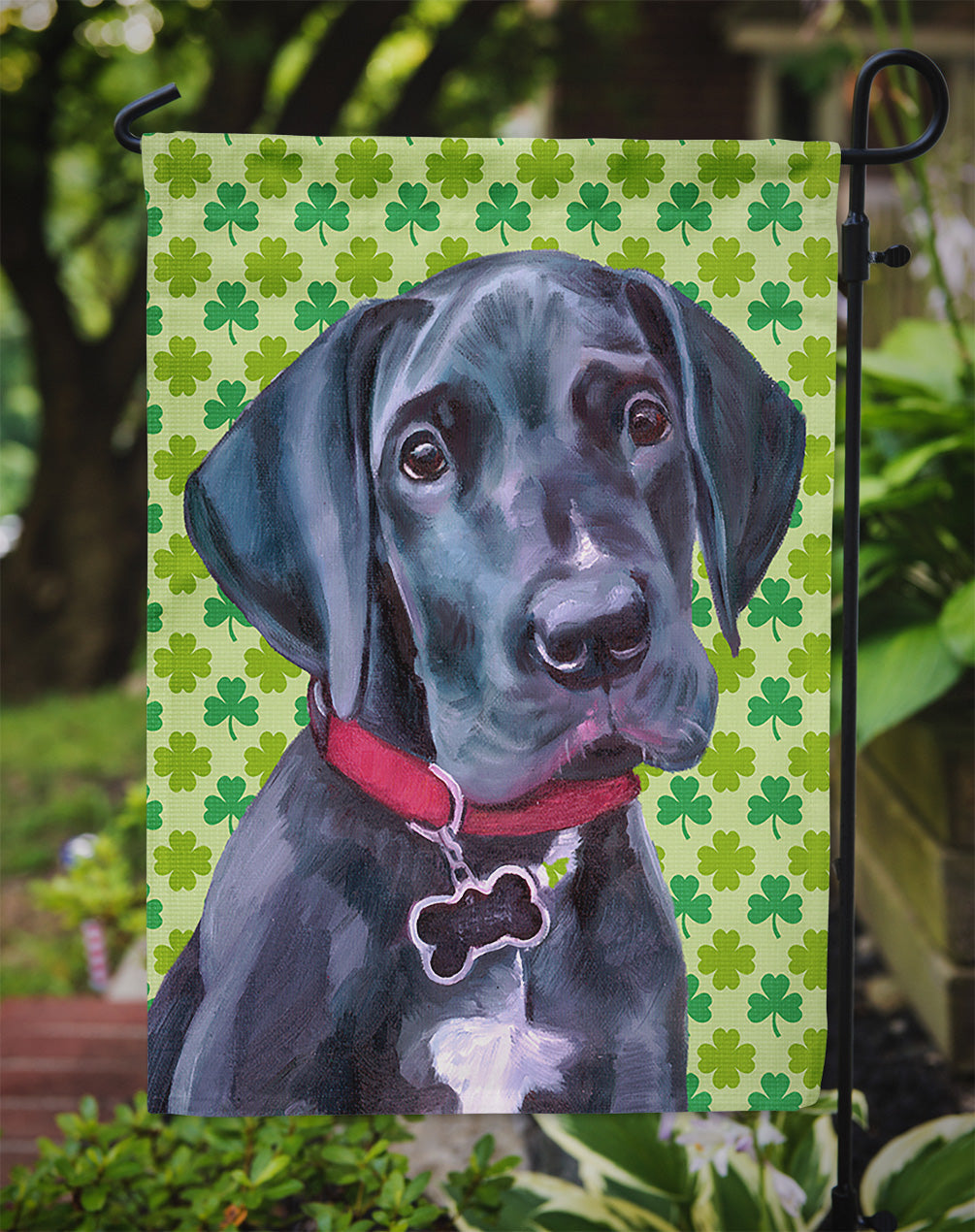 Black Great Dane Puppy St. Patrick's Day Shamrock Garden Flag Mailbox Decorative Yard Banner Outside Patio Artwork for Flower Beds, Garden Size, Multicolor