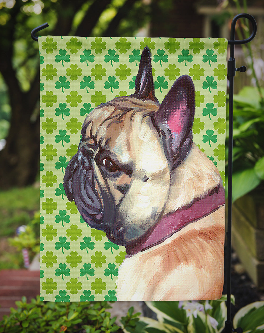 French Bulldog Frenchie St. Patrick's Day Shamrock Garden Flag Mailbox Decorative Yard Banner Outside Patio Artwork for Flower Beds, Garden Size, Multicolor