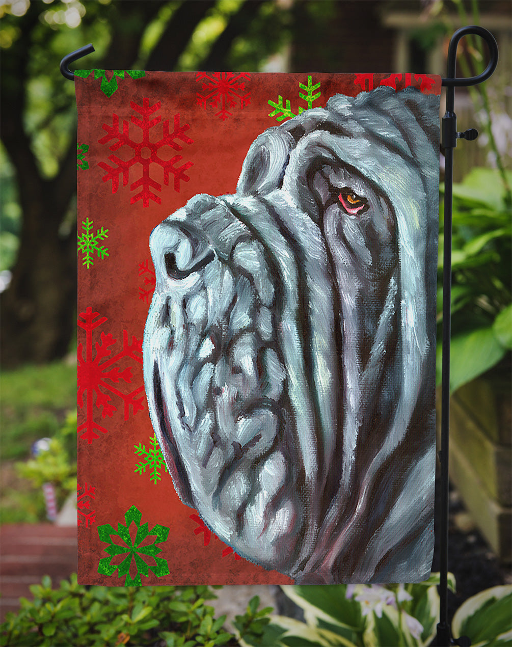 Neapolitan Mastiff Red Snowflakes Holiday Christmas Garden Flag Mailbox Decorative Yard Banner Outside Patio Artwork for Flower Beds, Garden Size, Multicolor