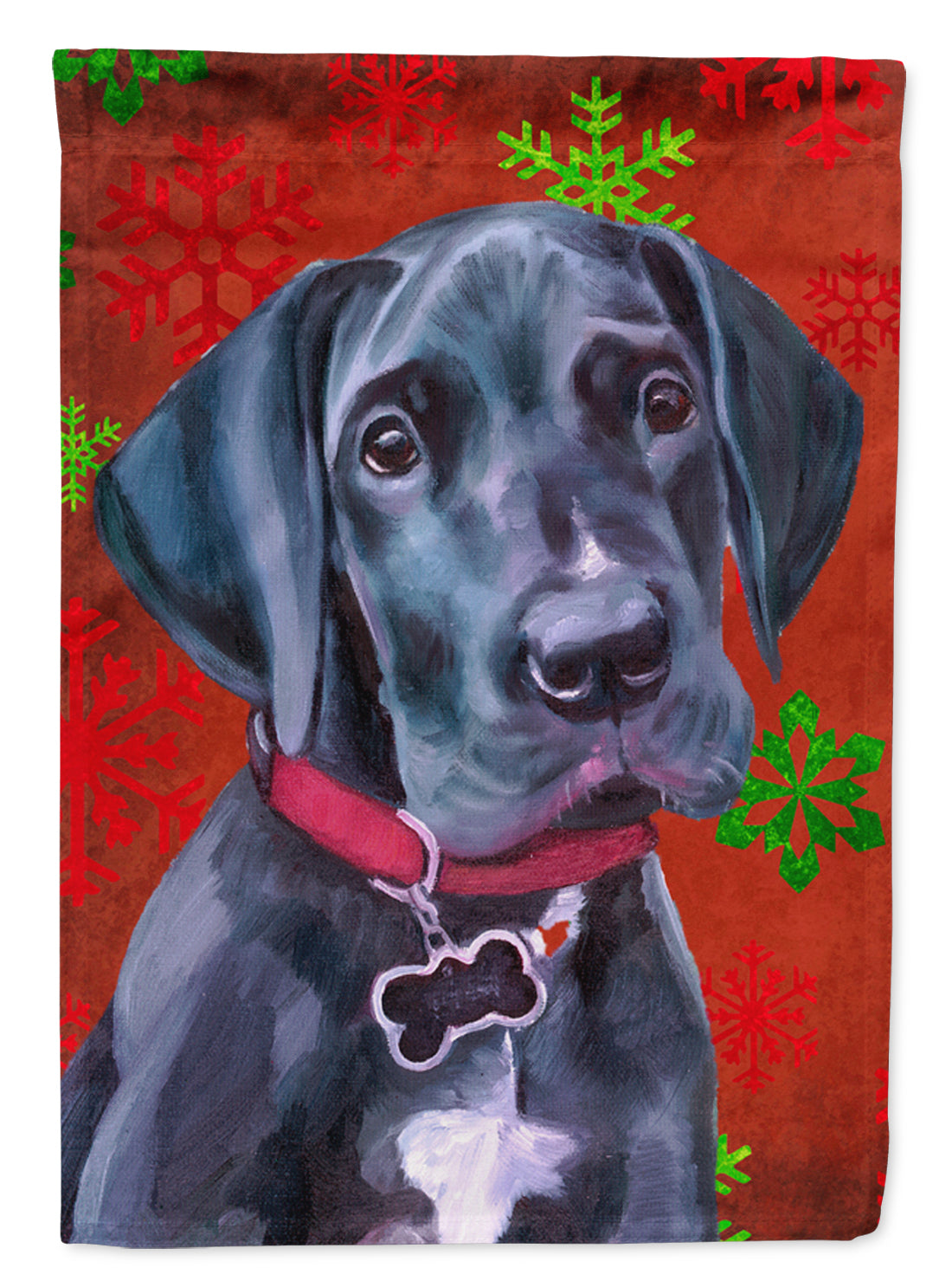 Black Great Dane Puppy Red Snowflakes Holiday Christmas Garden Flag Mailbox Decorative Yard Banner Outside Patio Artwork for Flower Beds, Garden Size, Multicolor