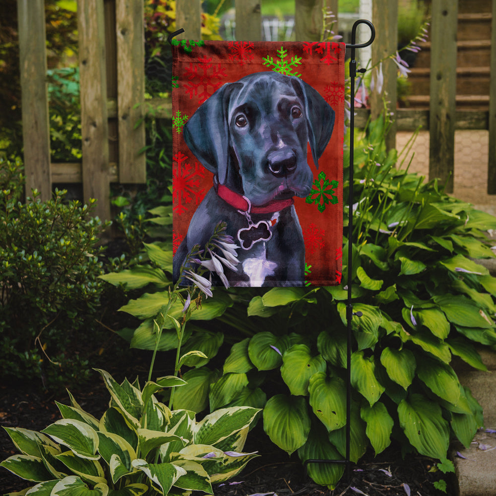 Black Great Dane Puppy Red Snowflakes Holiday Christmas Garden Flag Mailbox Decorative Yard Banner Outside Patio Artwork for Flower Beds, Garden Size, Multicolor