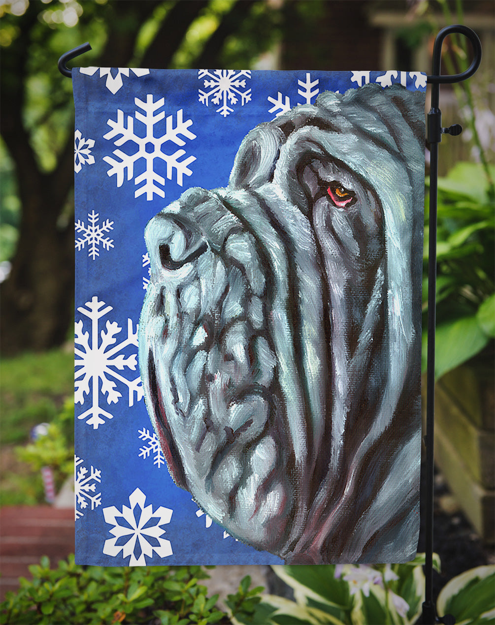 Neapolitan Mastiff Winter Snowflakes Holiday Garden Flag Mailbox Decorative Yard Banner Outside Patio Artwork for Flower Beds, Garden Size, Multicolor