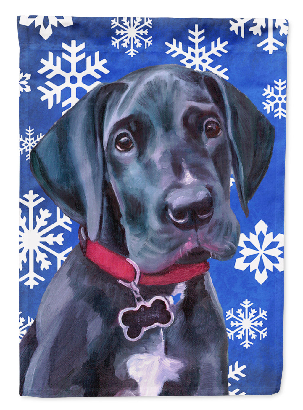 Black Great Dane Puppy Winter Snowflakes Holiday Garden Flag Mailbox Decorative Yard Banner Outside Patio Artwork for Flower Beds, Garden Size, Multicolor