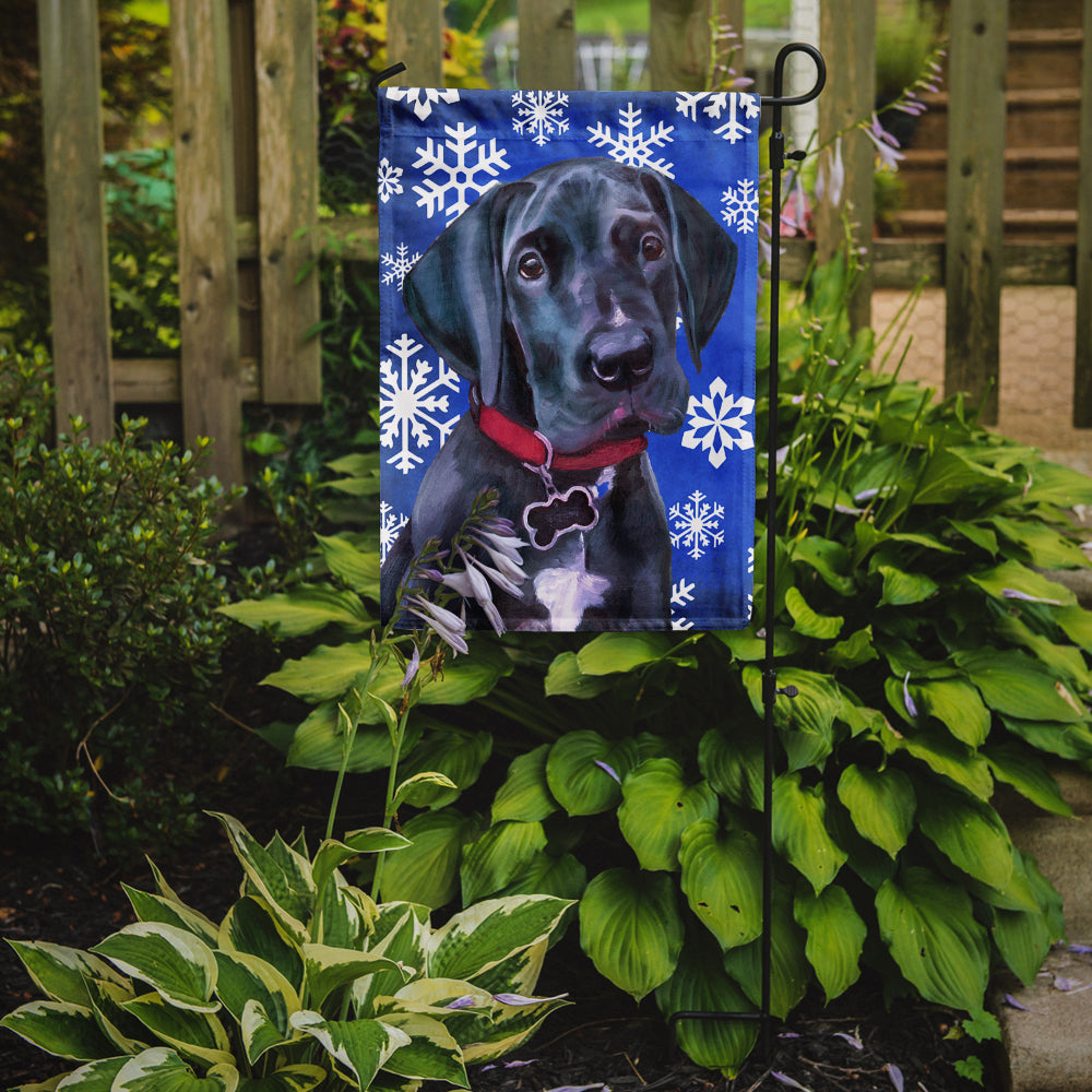 Black Great Dane Puppy Winter Snowflakes Holiday Garden Flag Mailbox Decorative Yard Banner Outside Patio Artwork for Flower Beds, Garden Size, Multicolor