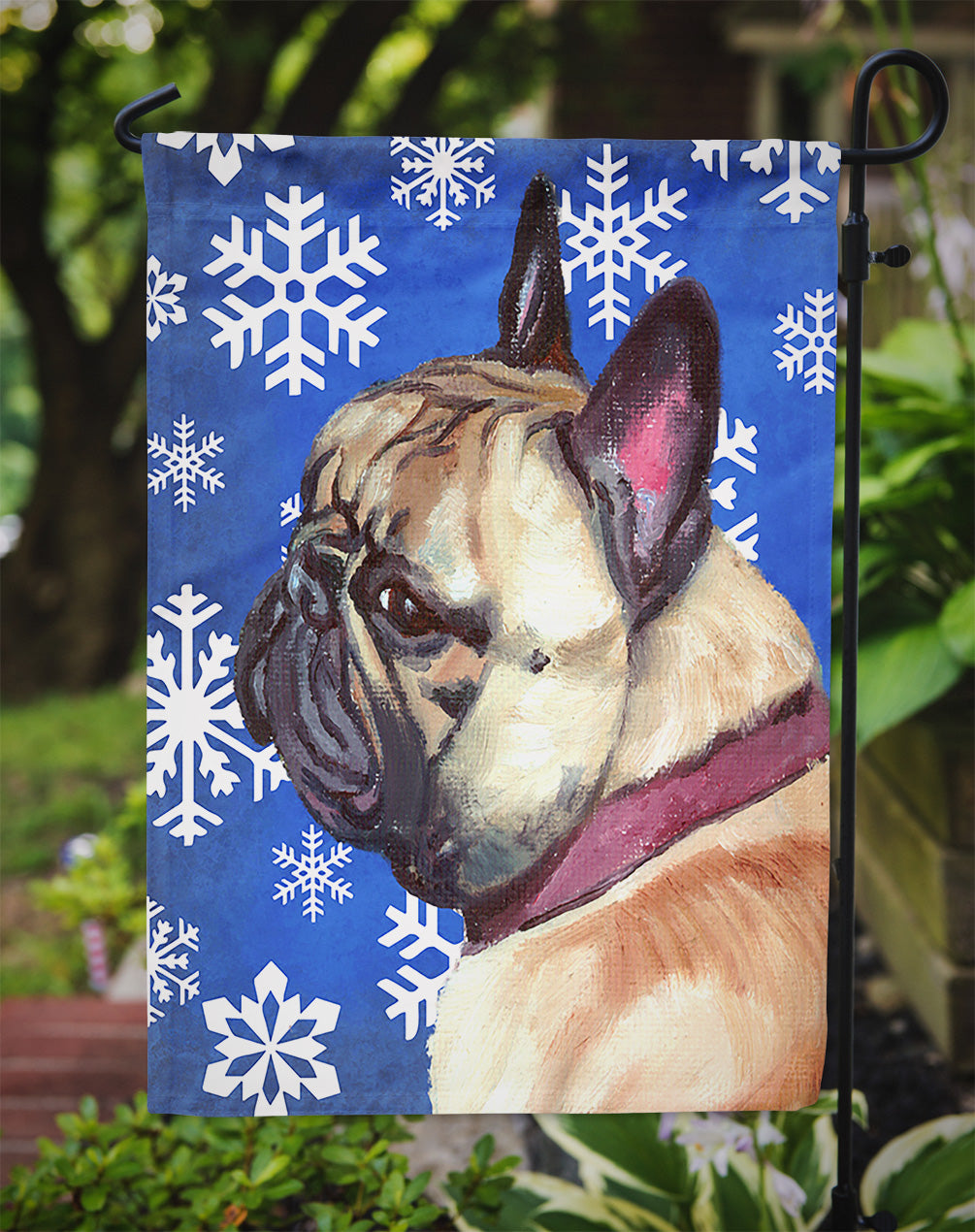 French Bulldog Frenchie Winter Snowflakes Holiday Garden Flag Mailbox Decorative Yard Banner Outside Patio Artwork for Flower Beds, Garden Size, Multicolor