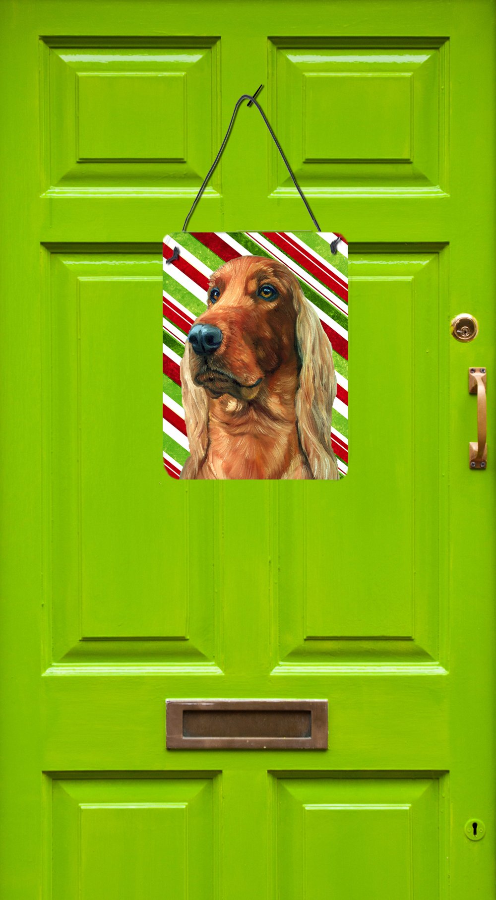 Irish Setter Candy Cane Holiday Christmas Wall or Door Hanging Prints Aluminum Metal Sign Kitchen Wall Bar Bathroom Plaque Home Decor Front Door Plaque, 12x16, Multicolor