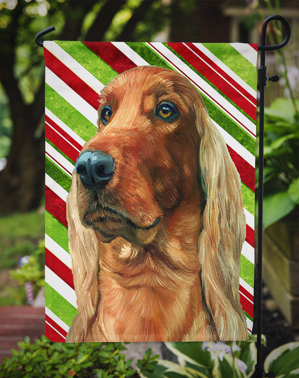 Irish Setter Candy Cane Holiday Christmas Garden Flag Mailbox Decorative Yard Banner Outside Patio Artwork for Flower Beds, Garden Size, Multicolor