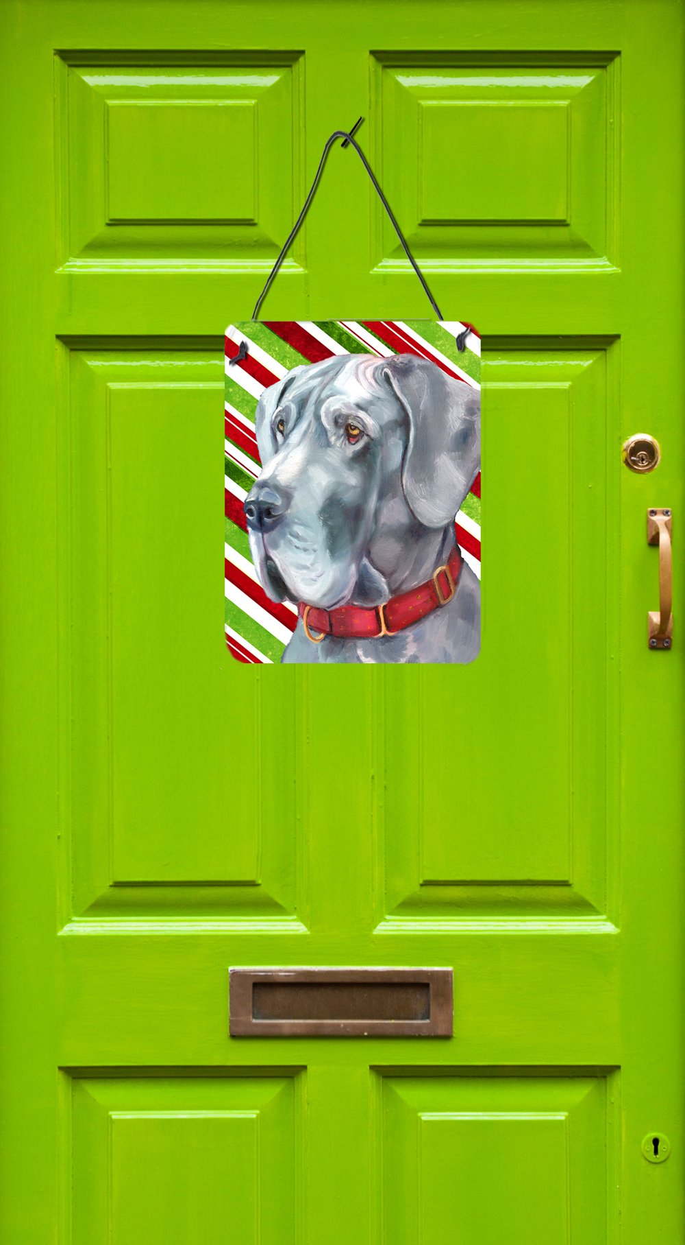 Great Dane Candy Cane Holiday Christmas Wall or Door Hanging Prints Aluminum Metal Sign Kitchen Wall Bar Bathroom Plaque Home Decor Front Door Plaque, 12x16, Multicolor