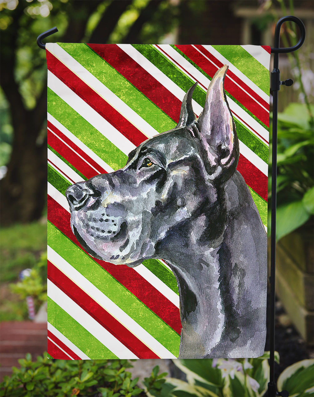 Black Great Dane Candy Cane Holiday Christmas Garden Flag Mailbox Decorative Yard Banner Outside Patio Artwork for Flower Beds, Garden Size, Multicolor