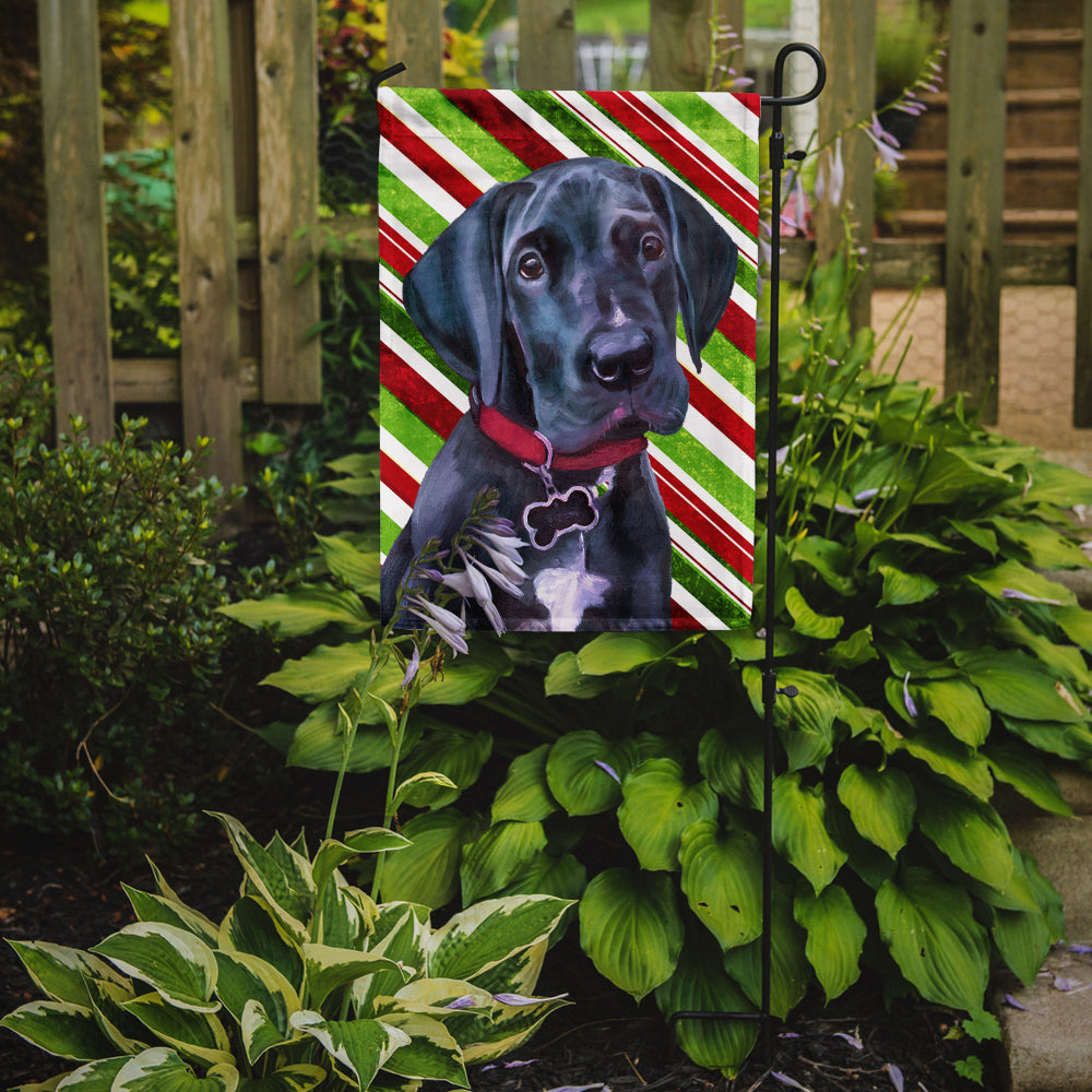 Black Great Dane Puppy Candy Cane Holiday Christmas Garden Flag Mailbox Decorative Yard Banner Outside Patio Artwork for Flower Beds, Garden Size, Multicolor