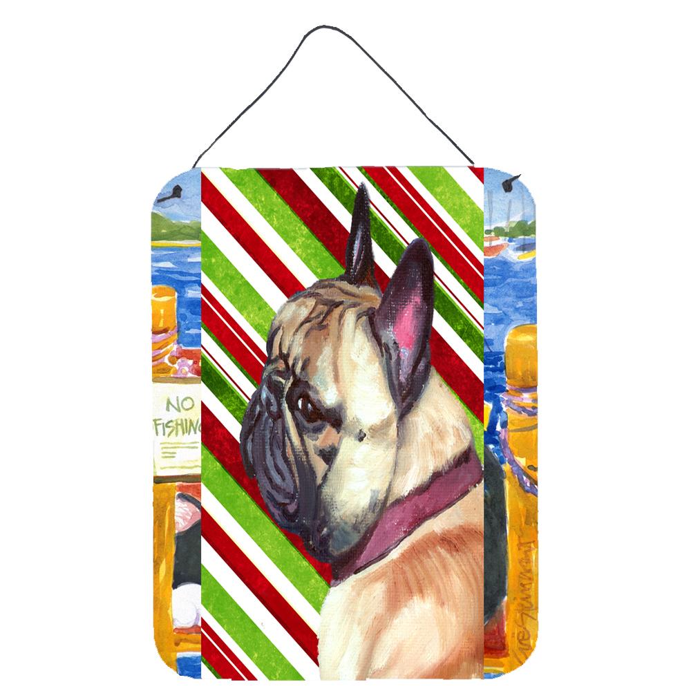 French Bulldog Frenchie Candy Cane Holiday Christmas Wall or Door Hanging Prints Aluminum Metal Sign Kitchen Wall Bar Bathroom Plaque Home Decor Front Door Plaque, 12x16, Multicolor