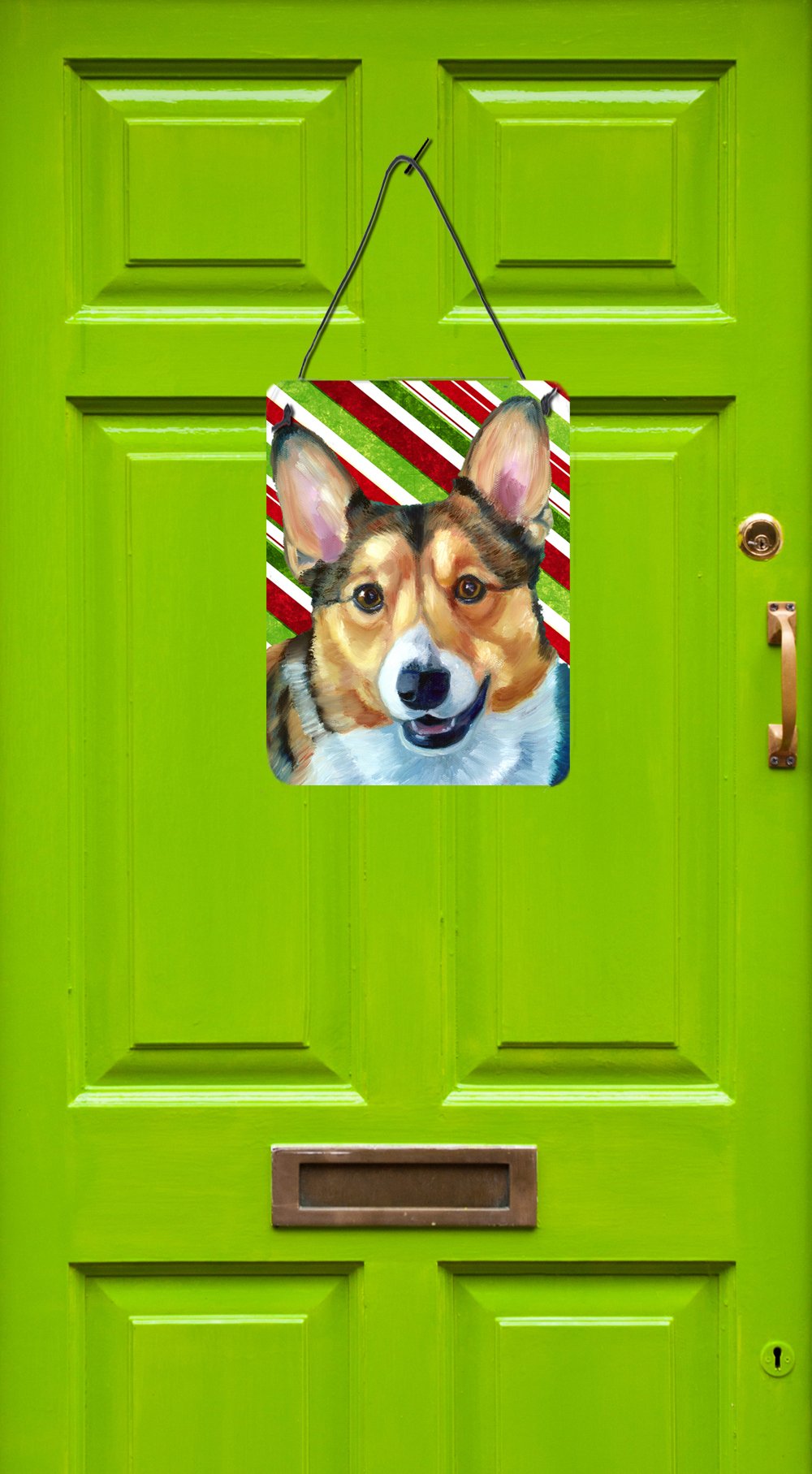 Corgi Candy Cane Holiday Christmas Wall or Door Hanging Prints Aluminum Metal Sign Kitchen Wall Bar Bathroom Plaque Home Decor Front Door Plaque, 12x16, Multicolor
