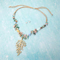 Coral Branch Pendant Beaded Adjustable Cinch Pull Tie Statement Long Necklace