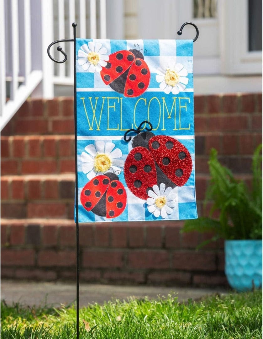 Ladybug Plaid Welcome Garden Flag 2 Sided
