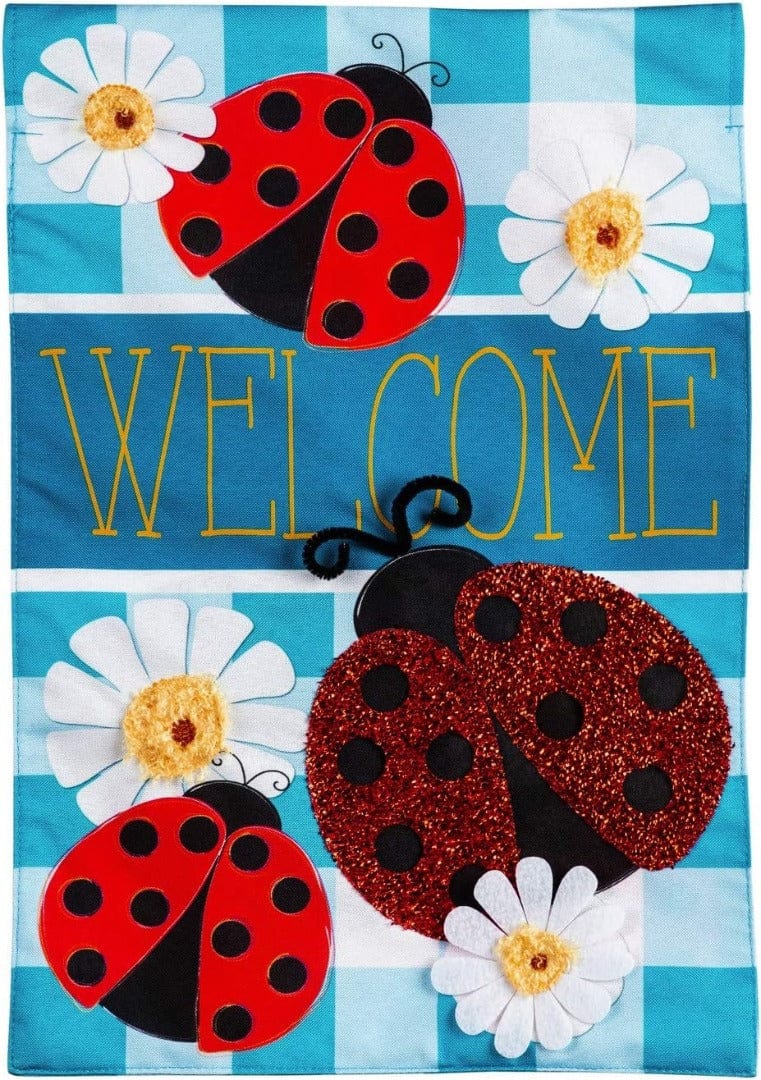 Ladybug Plaid Welcome Garden Flag 2 Sided