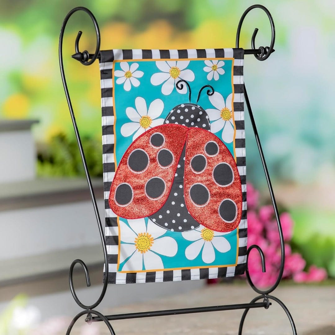 Ladybug with Daisies Garden Flag 2 Sided Applique