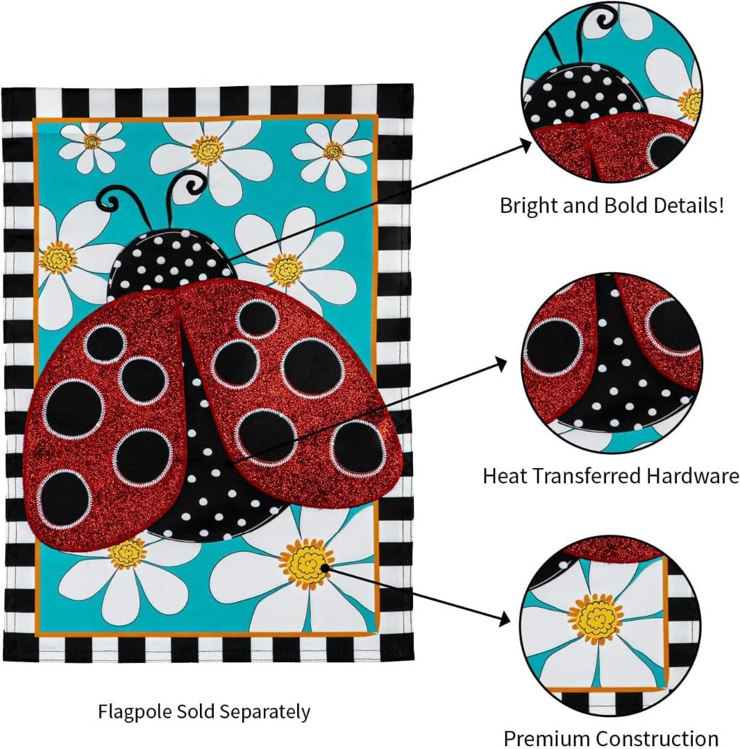 Ladybug with Daisies Garden Flag 2 Sided Applique