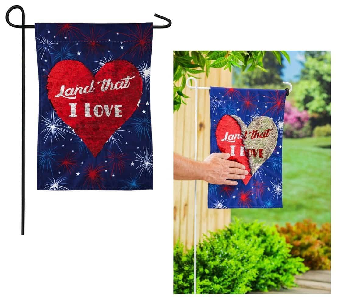 Land That I Love Garden Flag 2 Sided Reversible Sequins