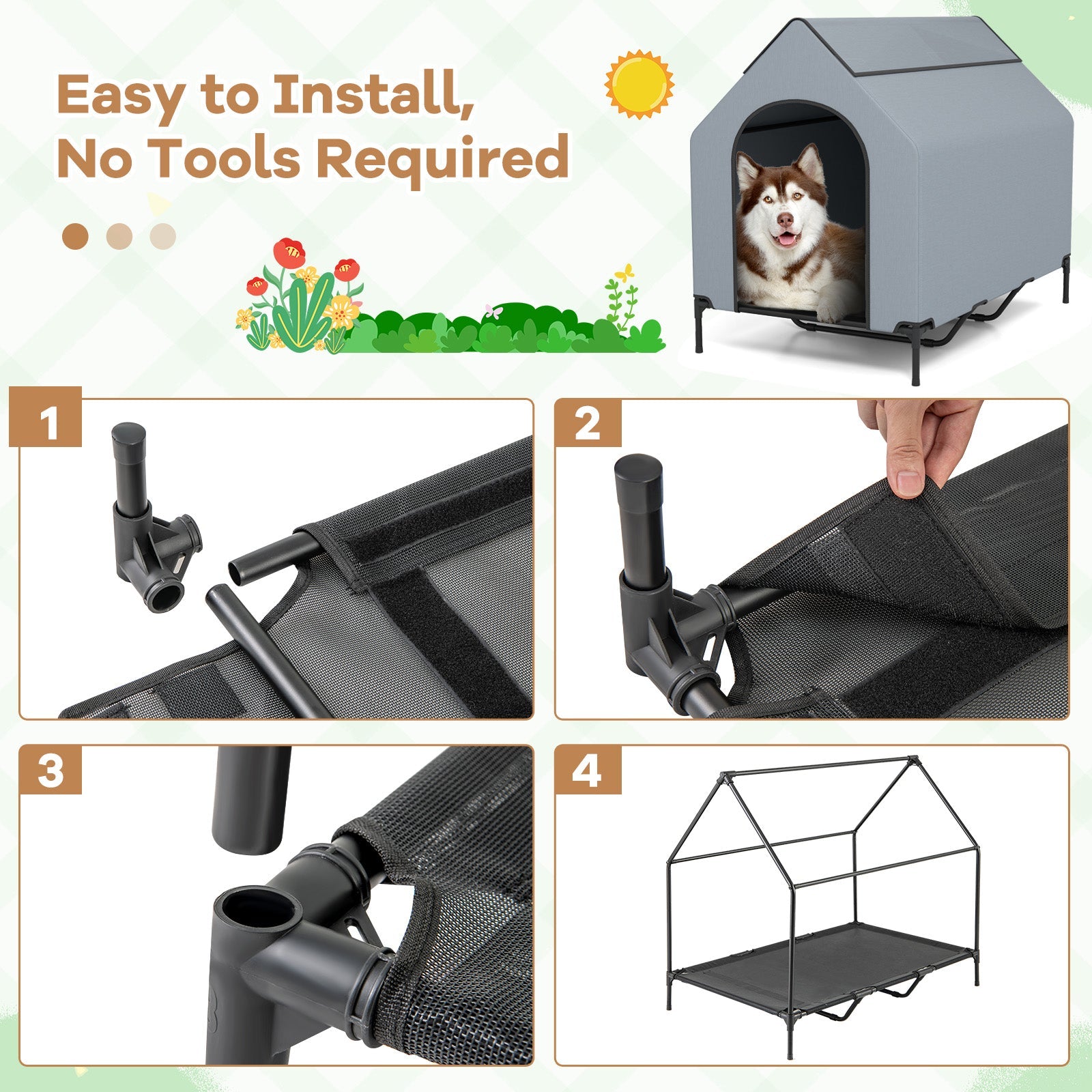 Large/Middle/Small Outdoor Elevated Pet House with Ventilated Windows-L