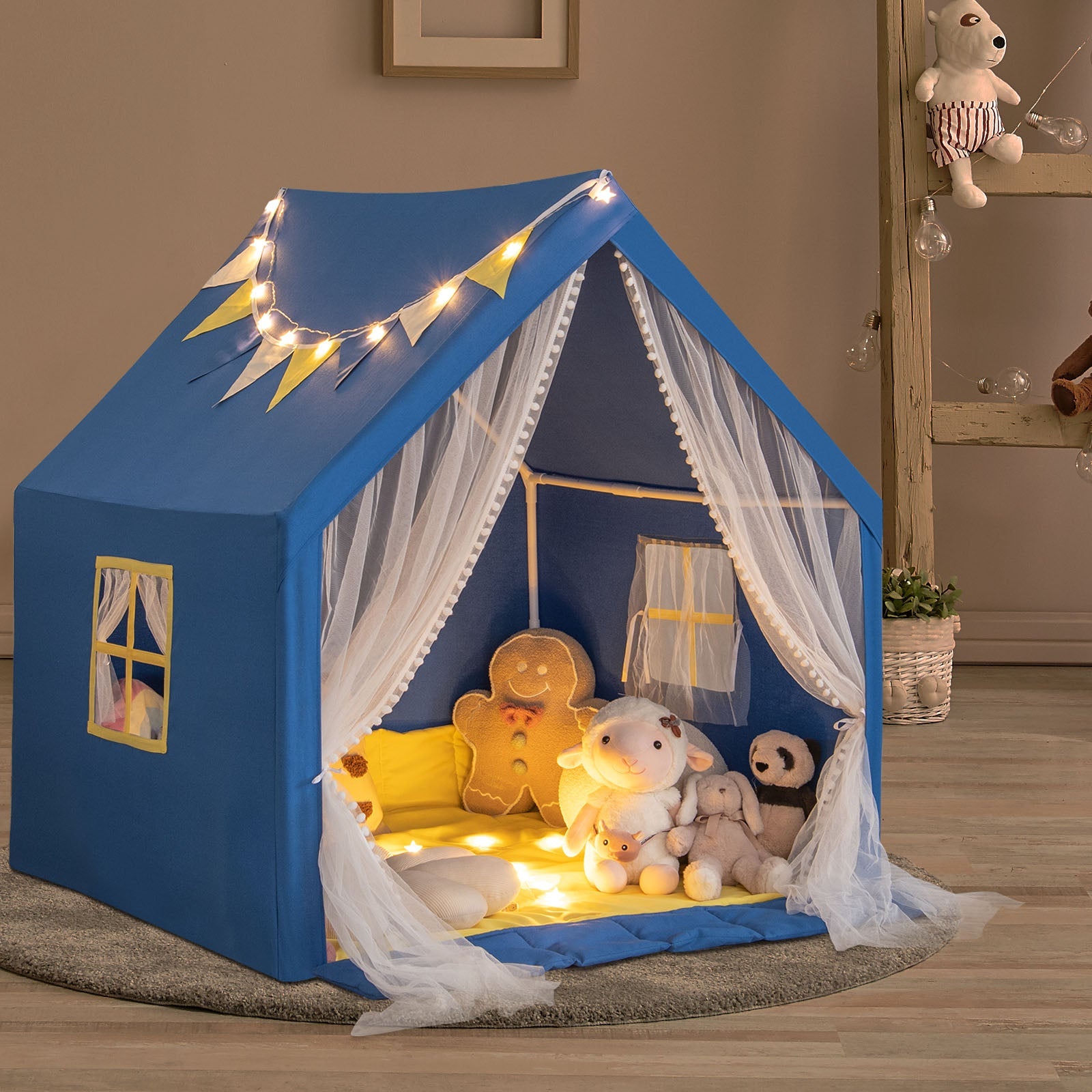 48 x 42 x 50 Inch Large Play Tent with Washable Cotton Mat Holiday Birthday Gift for Kids