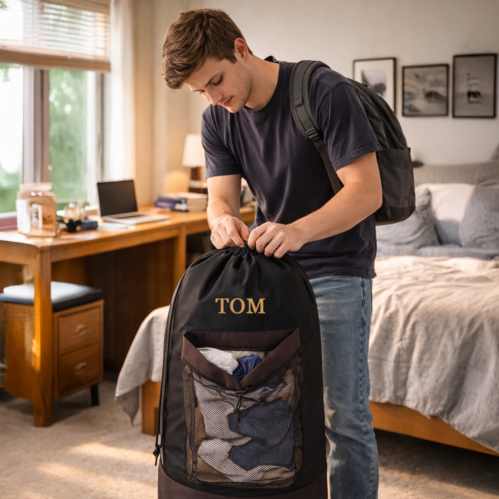 Personalized Black Laundry Bag – Embroidered Name
