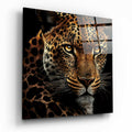 Amber Eyed Leopard Face Glass Wall Art