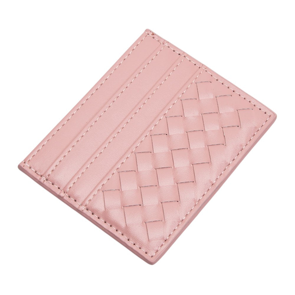 Faux Leather Basket Weave Card Holder Wallet