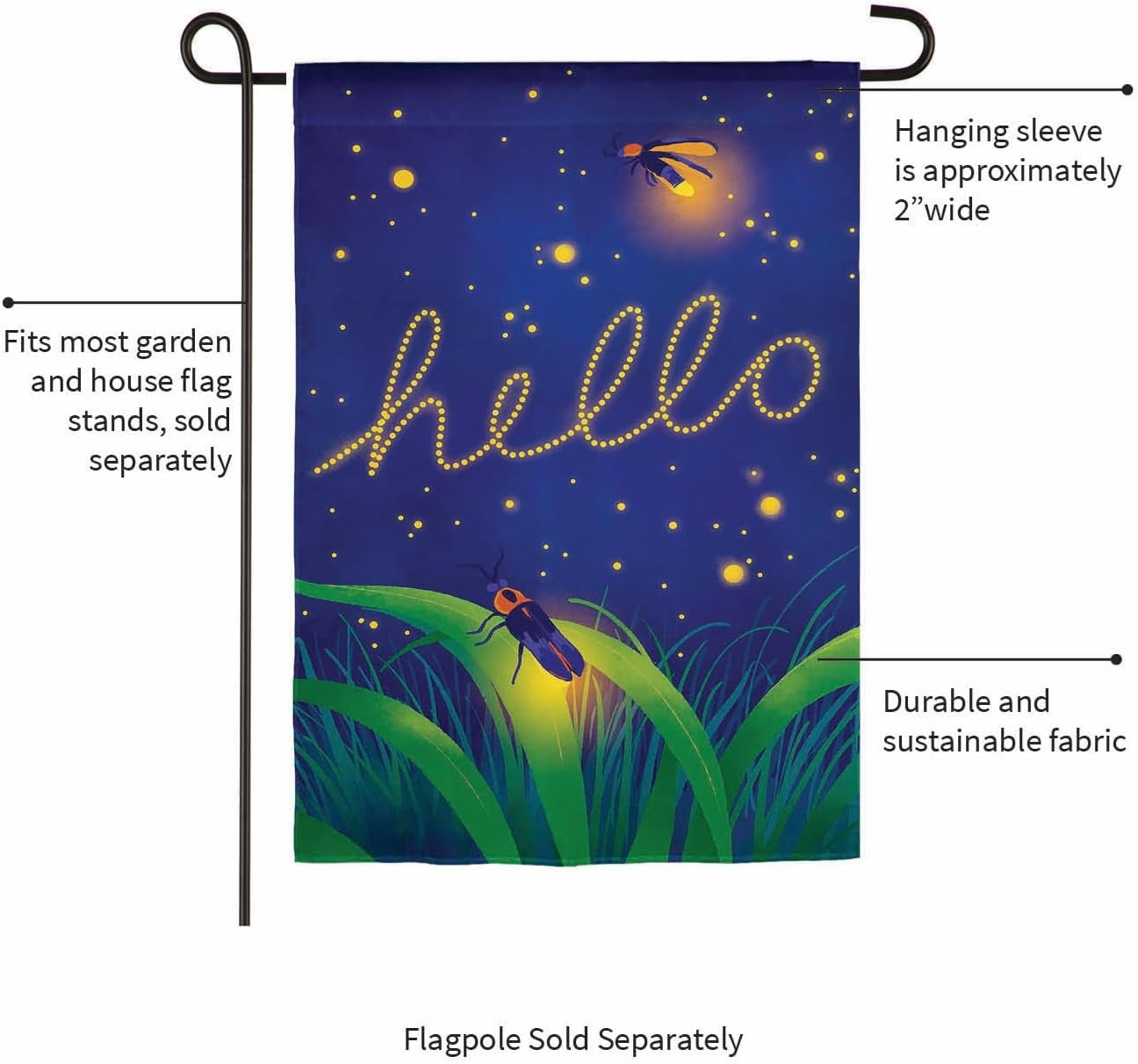 Lightning Bug Hello 2 Sided Garden Flag