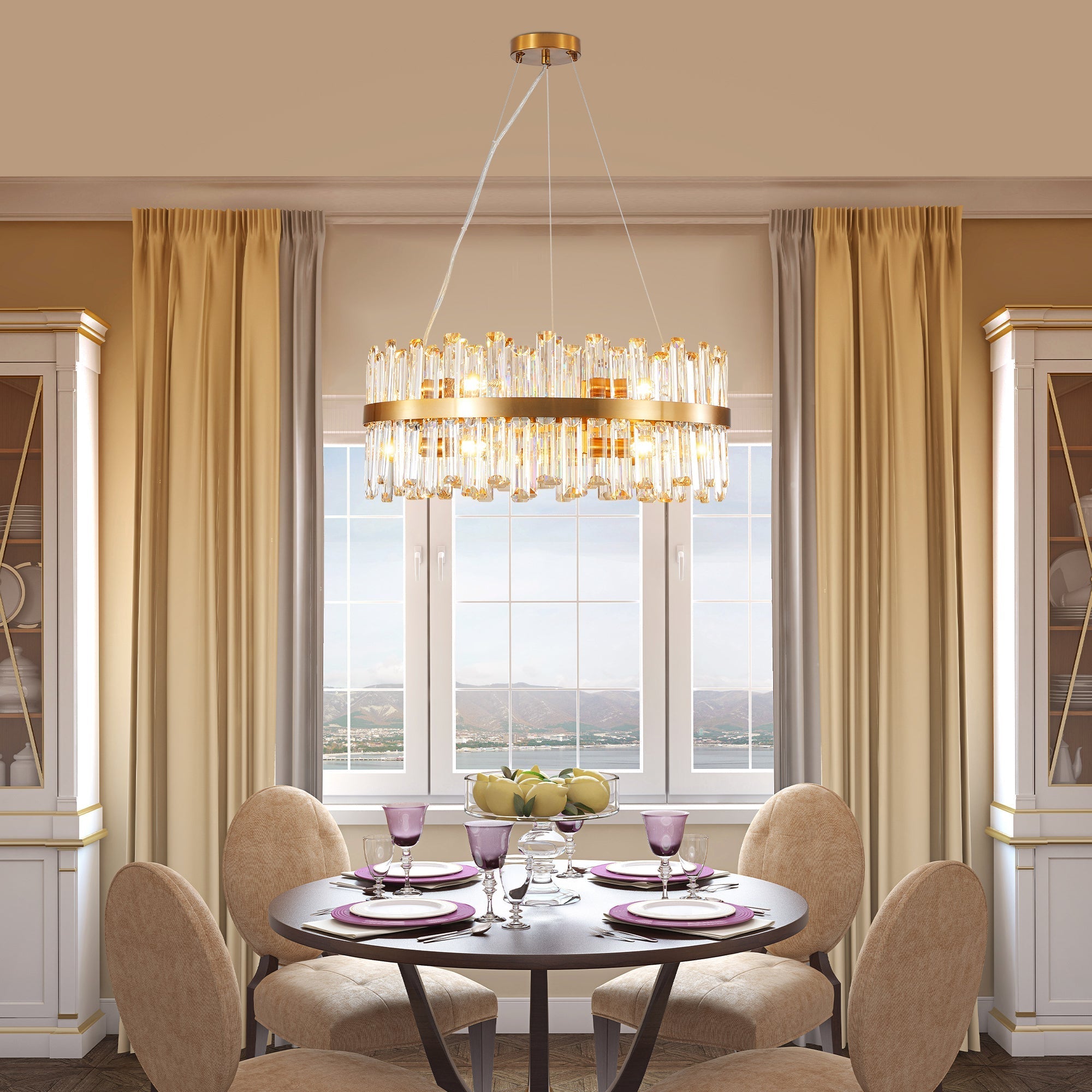 23.6" Modern K9 Crystal Chandelier | Built-In LED, 3 Color Temperatures, App & Remote Control — Gold, Dining Room & Living Room