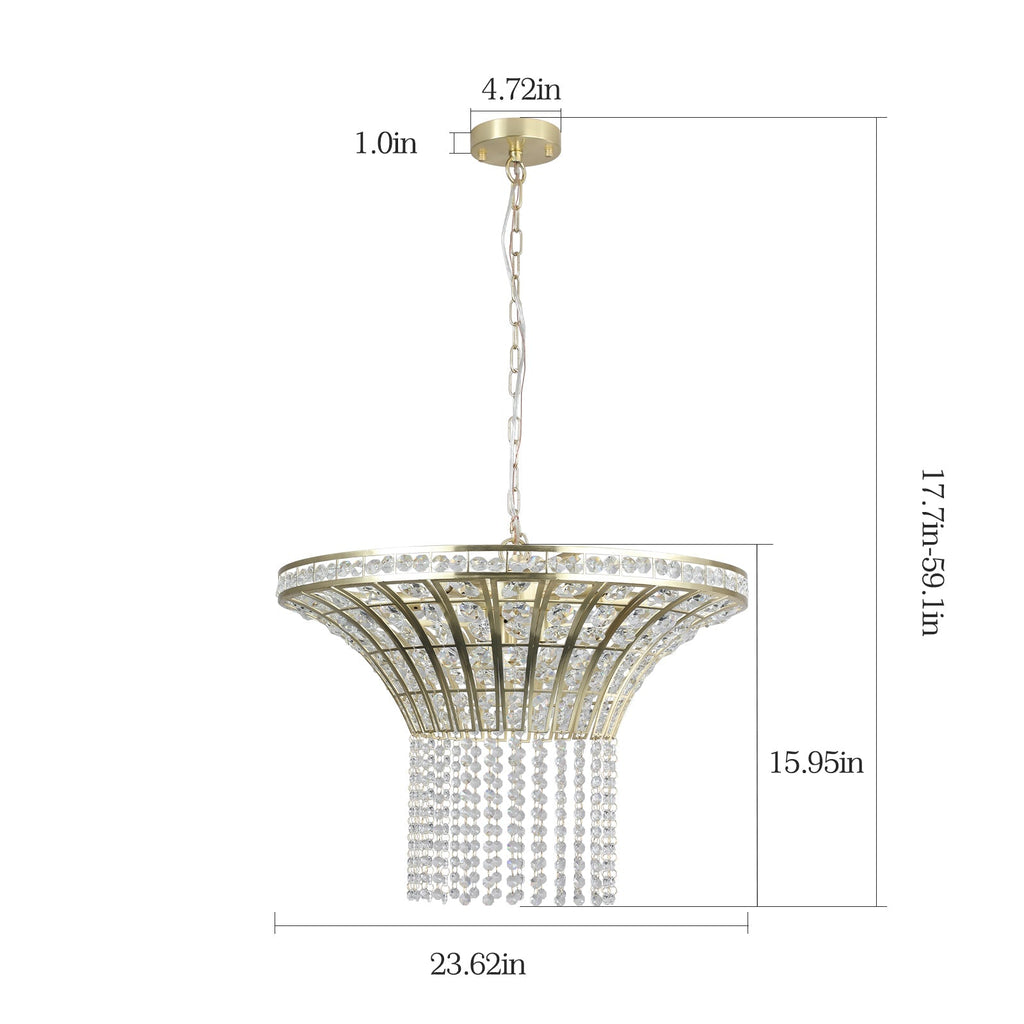 K9 Crystal Chandelier with Cascading Octagonal Beads | 8-Light Gold Modern Ceiling Light — Round 24" or Rectangular 39", Adjustable Height