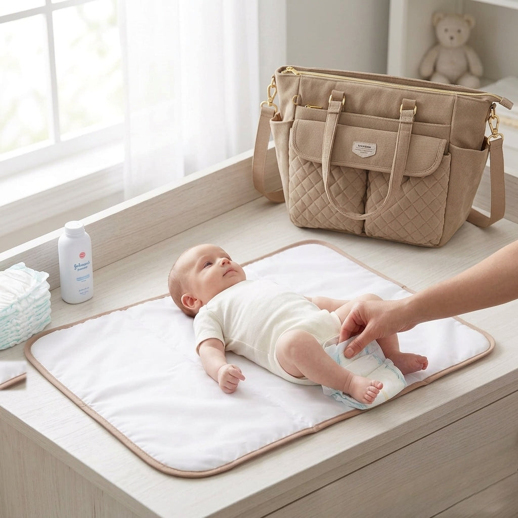 SUNVENO Corduroy Quilted Diaper Bag Tote