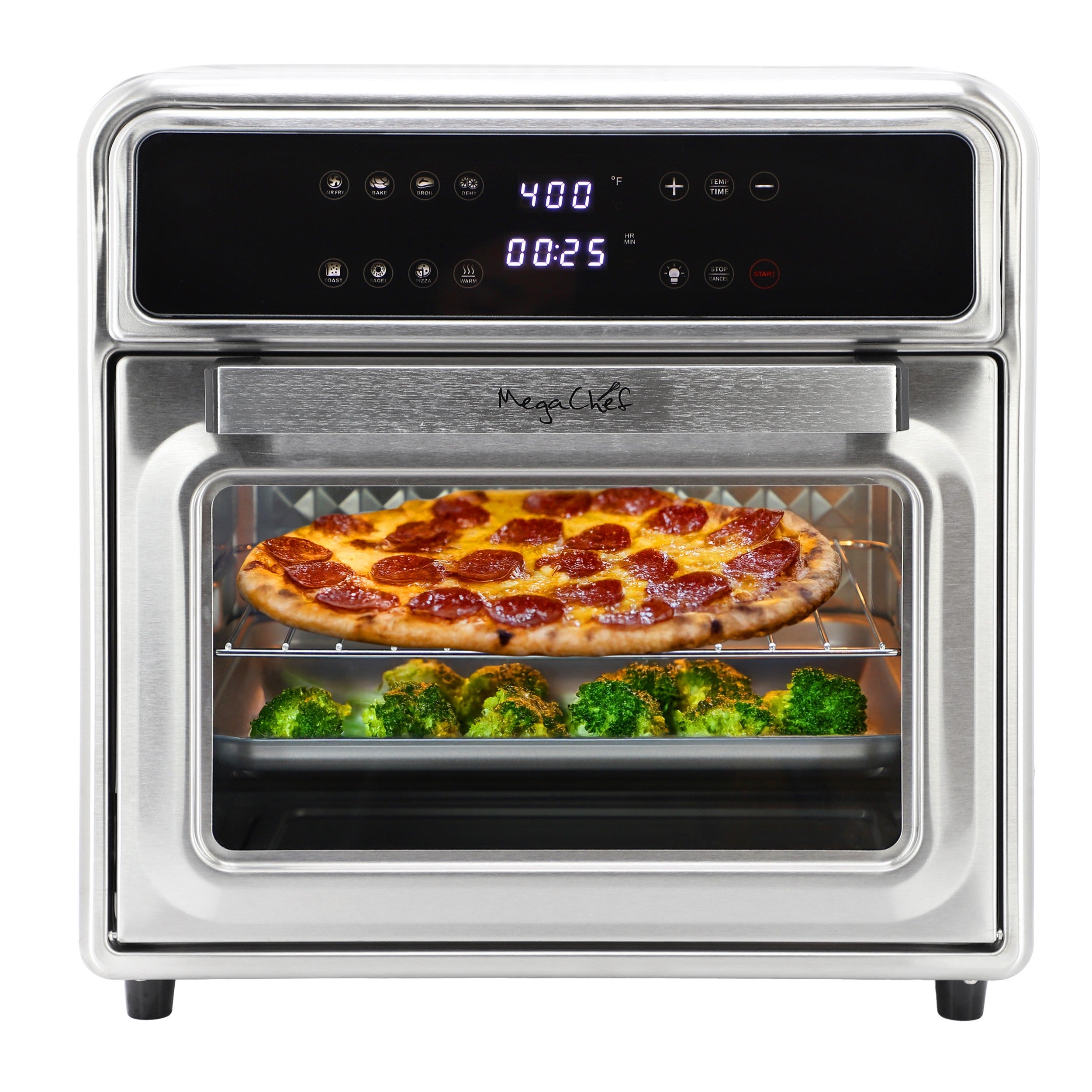 MegaChef 21.13 Quart Stainless Steel Digital Electric Multi-Function Air Fryer and Counter Top Oven in Silver
