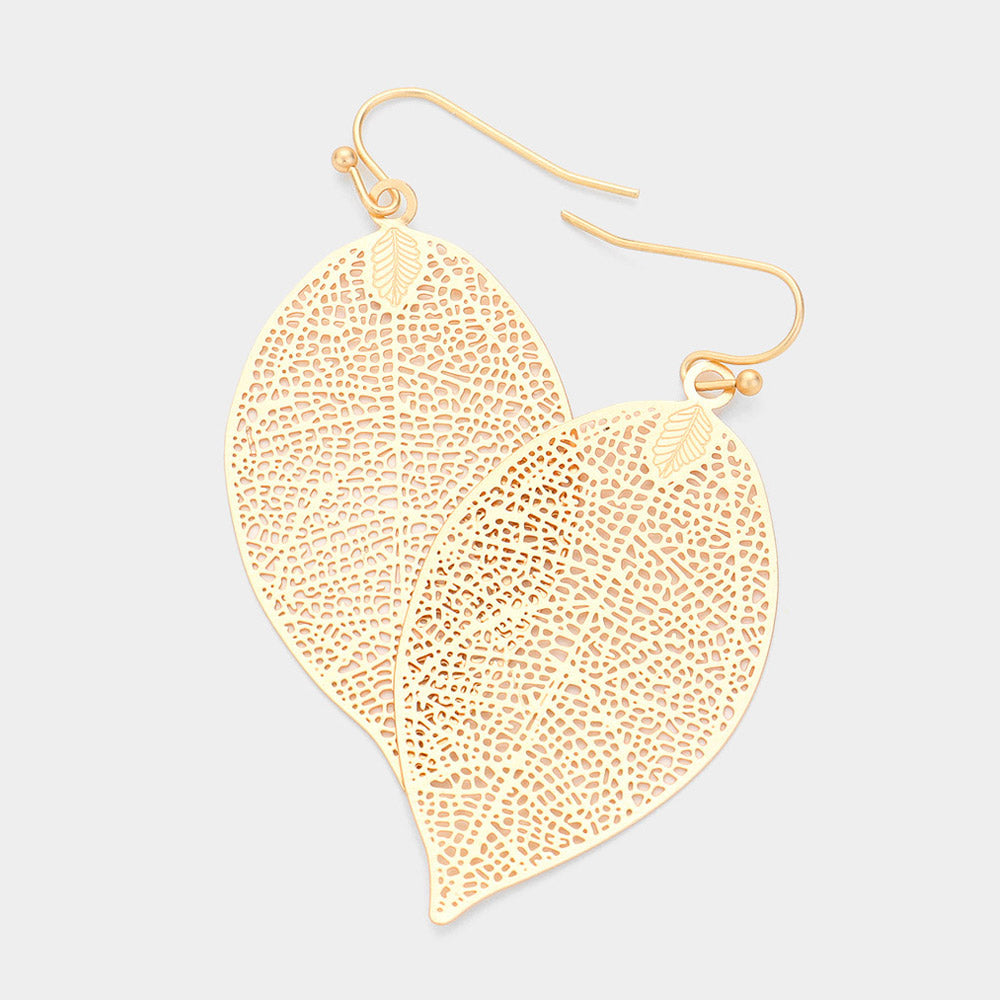 Matte Metal Leaf Filigree Dangle Earrings