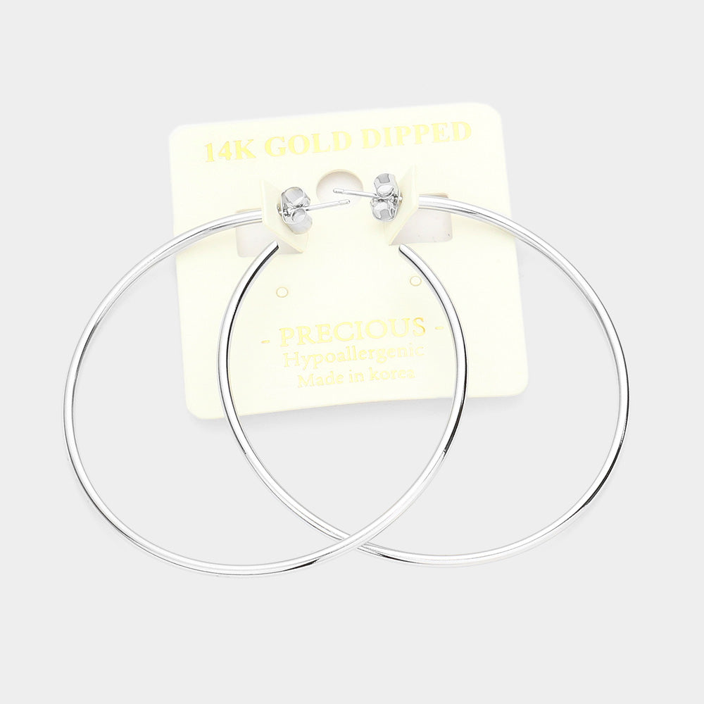 14K White Gold Dipped 2.25 Inch Metal Hypoallergenic Half Hoop Earrings