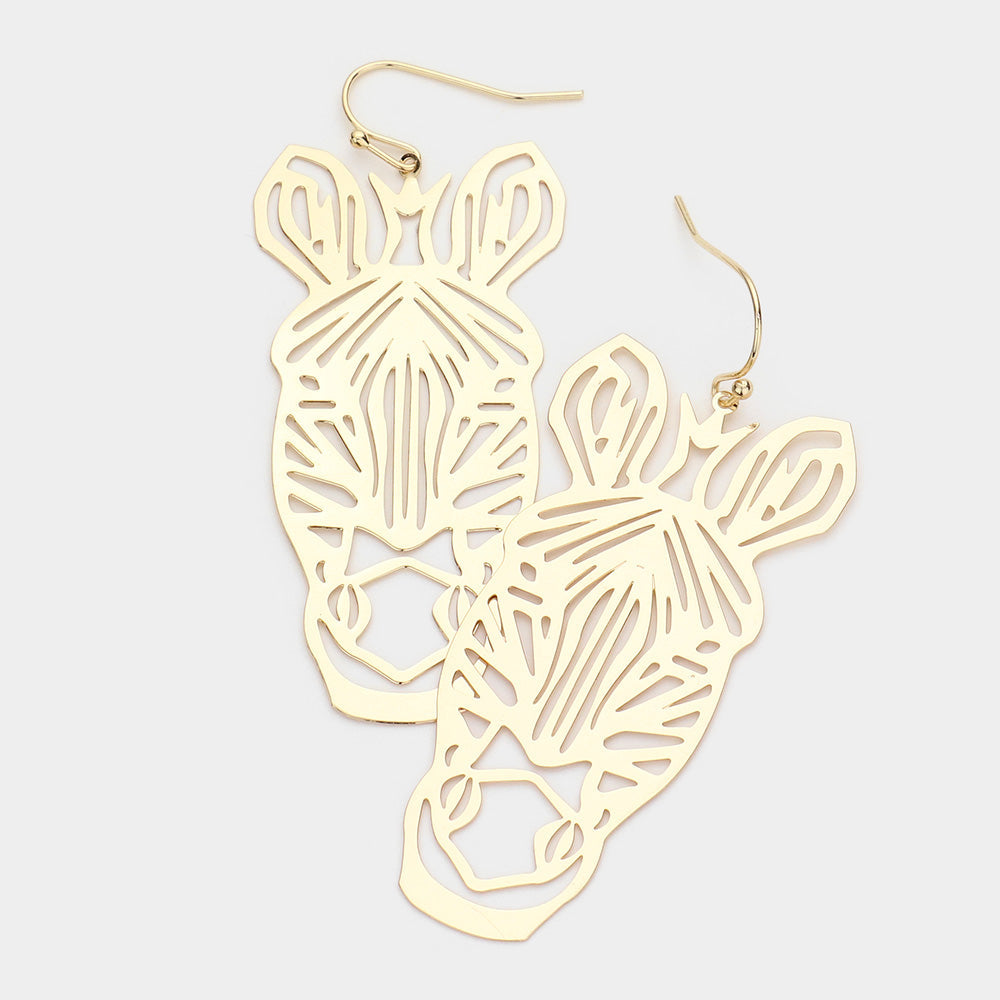 Brass Metal Cutout Zebra Dangle Earrings