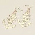 Brass Metal Cutout Anchor Dangle Earrings