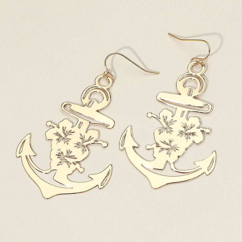 Brass Metal Cutout Anchor Dangle Earrings