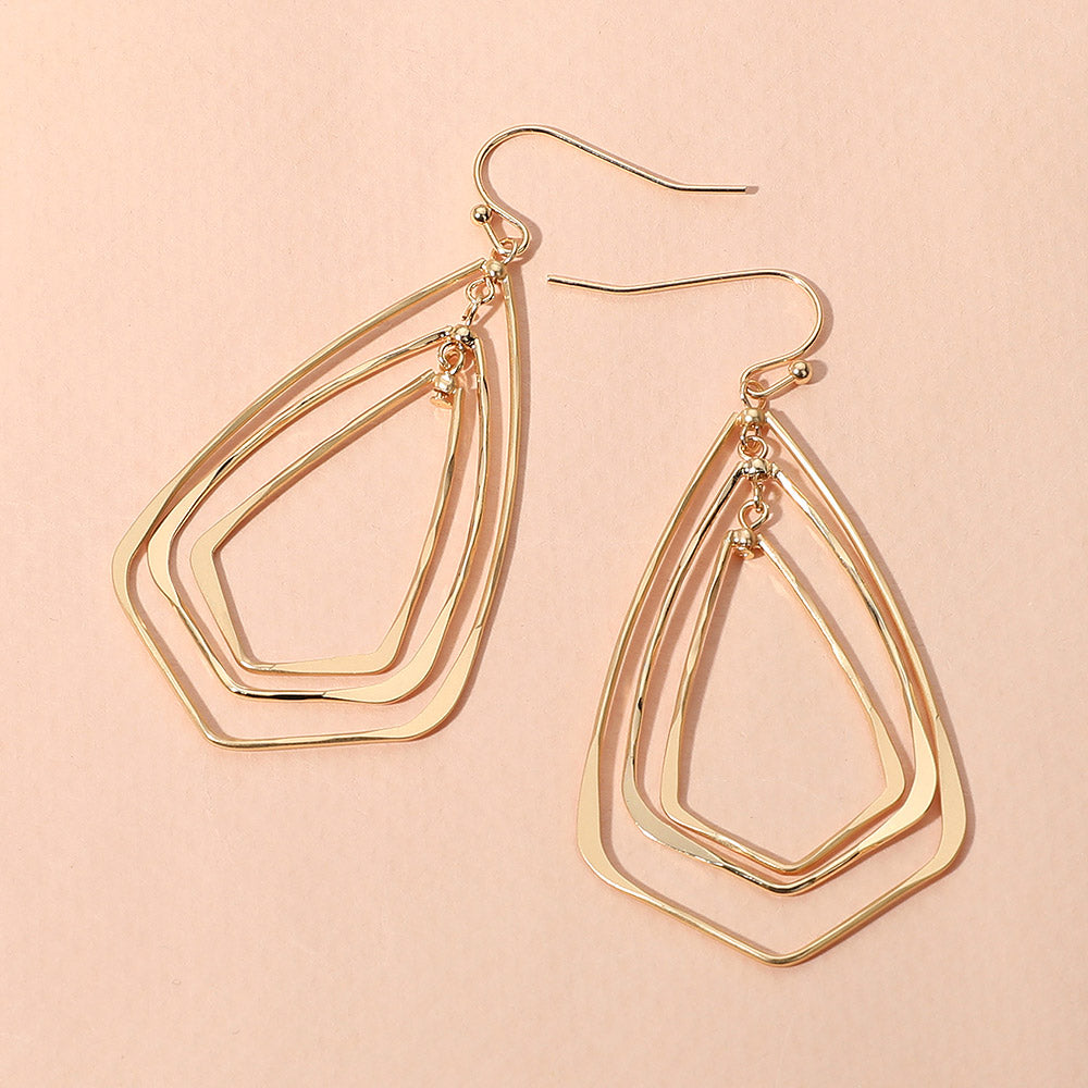 Metal Wire Geometric Triple Layered Dangle Earrings