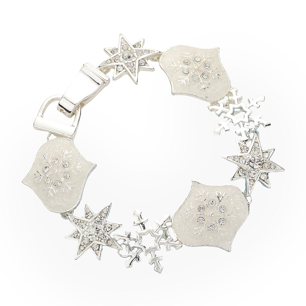 Rhinestone Embellished Petal Star Snowflake Link Magnetic Bracelet