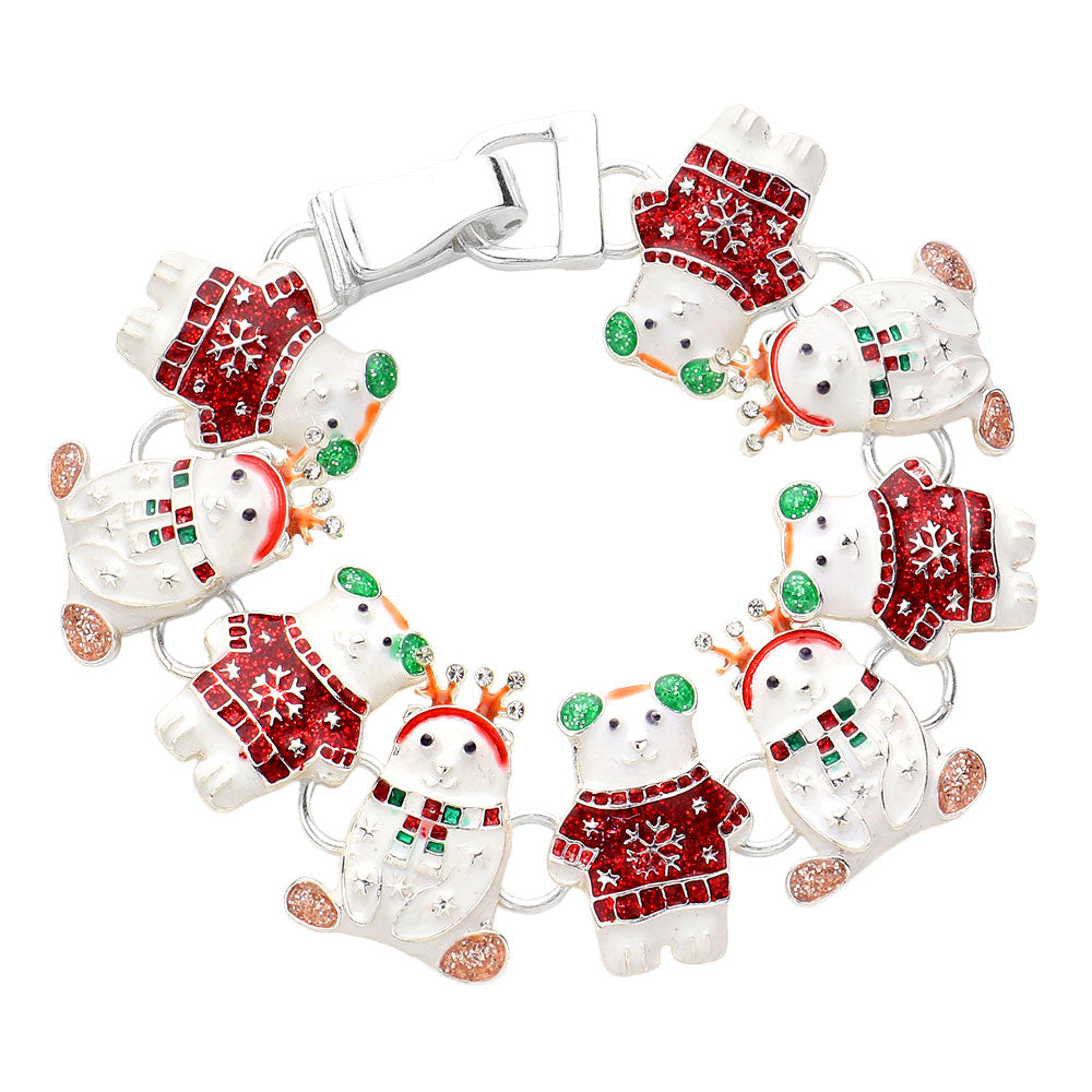 Enamel Christmas Bear Link Magnetic Bracelet