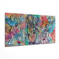 Colorful Cubist Jazz Band Musicians Glass Wall Art