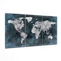 White World Map Teal Grunge Glass Wall Art