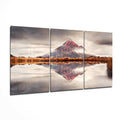 Triptych Volcano Reflection Cloudy Sky Glass Wall Art
