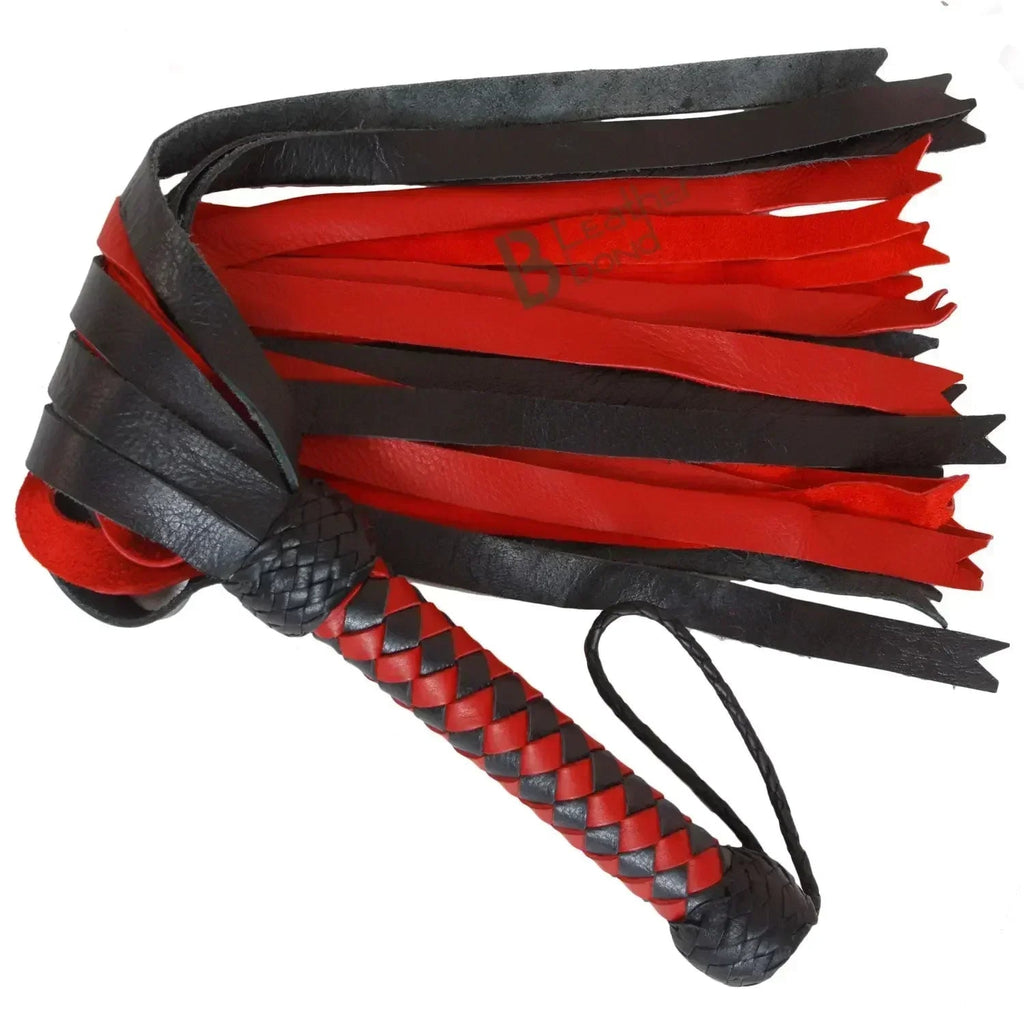 Real Genuine Cowhide Leather Flogger | 25 Falls Red and Black | Heavy Duty Thick Tails – Leather Bond