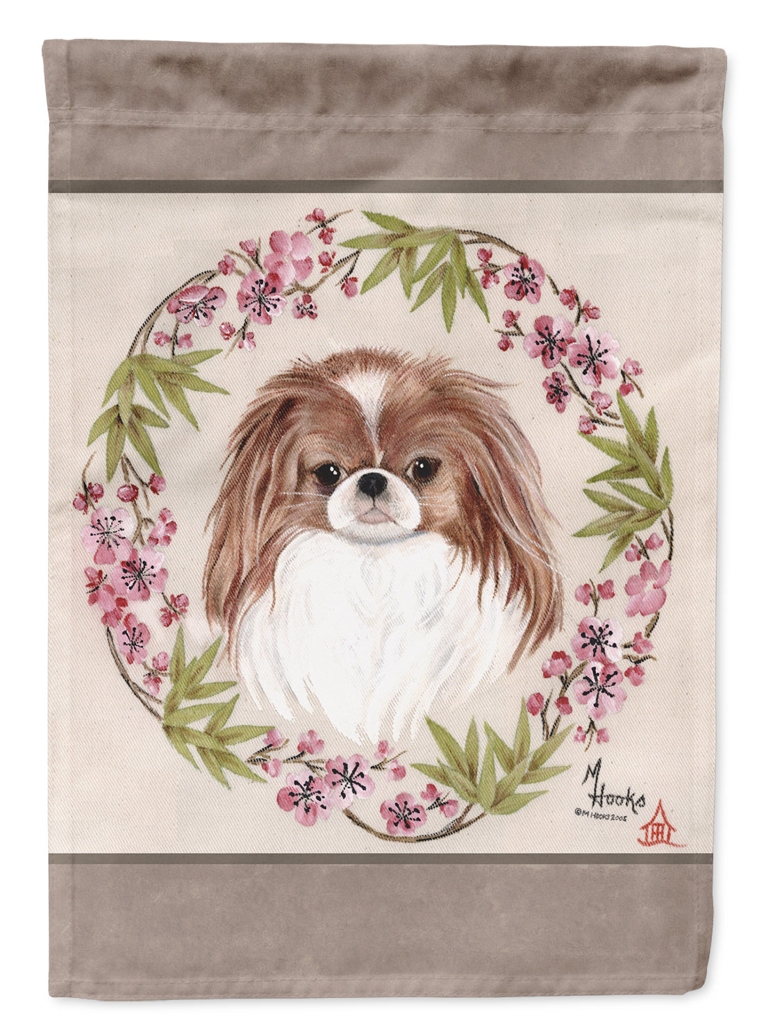 Japanese Chin Wreath of Flowers Garden Flag Mailbox Decorative Yard Banner Outside Patio Artwork for Flower Beds, Garden Size, Multicolor
